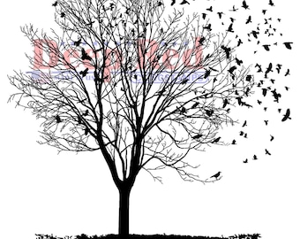 Deep Red Cling Stamps --   Blackbird Tree   -- NEW -- (#4829)
