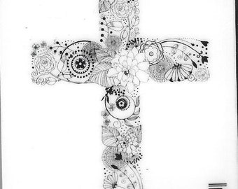 Deep Red Cling Stamps -- Floral Cross  -- NEW -- (#2940)