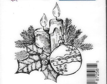 Deep Red Cling Stamps --  Holly Candles   -- NEW -- (#2923)
