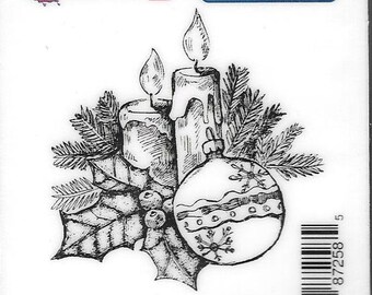 Deep Red Cling Stamps --  Holly Candles   -- NEW -- (#2923)