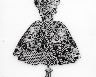 Deep Red Cling Stamps --    Dress Form Steampunk  -- NEW -- (#3396)