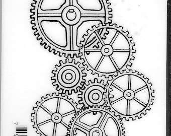 Deep Red Cling Stamps --  Gears Background -- NEW -- (#2960)