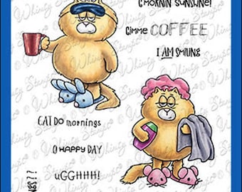 Whimsy Stamps --  Cat Do Mornings  -- NEW  -- (#4373)