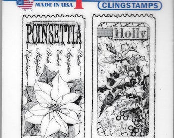 Deep Red Cling Stamps -- Holly and Poinsettia Tickets    -- NEW -- (#2745)