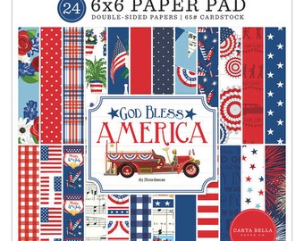 6 x 6 Paper Pad ~  God Bless America ~ Double sided  NEW  (#4321)