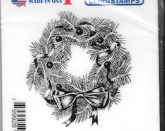 Deep Red Cling Stamps -- Pine Wreath  -- NEW -- (#2924)