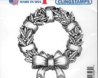 Deep Red Cling Stamps --  Holly Wreath -- NEW -- (#2915)