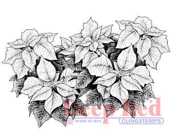 Deep Red Cling Stamps --  Poinsettia Border. -- NEW -- (#4684)