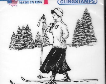 Deep Red Cling Stamps --  Vintage Skier  -- NEW -- (#2920)