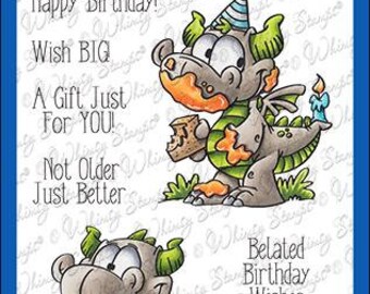 Whimsy Stamps --   Birfday Dragons   -- NEW  -- (#4099)