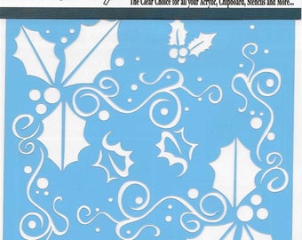 Clear Scraps Designer Stencil -- New -- Holly Fun   -- (#3558)