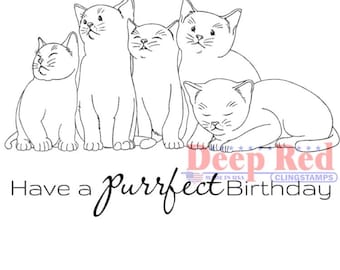 Deep Red Cling Stamps --  Purrfect Birthday.  -- NEW -- (#4682)