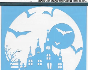 Clear Scraps Designer Stencil -- New --  Haunted House  -- (#4003)