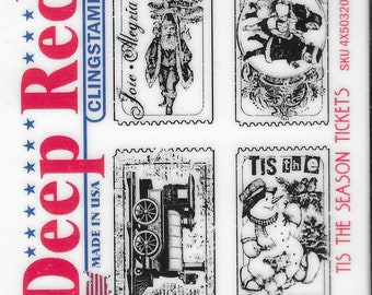 Deep Red Cling Stamps --   Tis the Season Tickets   -- NEW -- (#3465)