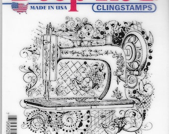 Deep Red Cling Stamps --  Sewing Machine Flourish   -- NEW -- (#3268)