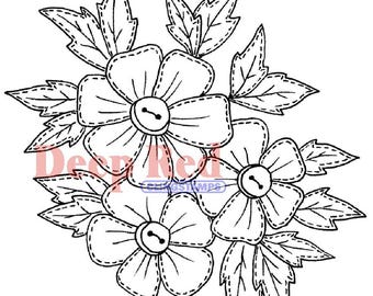 Deep Red Cling Stamps --   Stitched Flowers -- NEW -- (#4832)