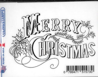 Deep Red Cling Stamps --  Vintage Merry Christmas -- NEW -- (#2908)