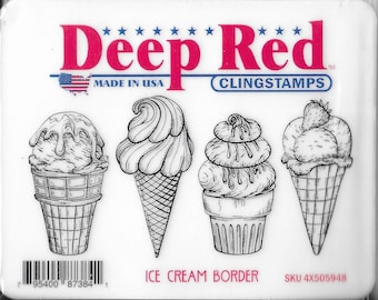 Deep Red Cling Stamps --   Ice Cream Border    -- NEW -- (#3864)