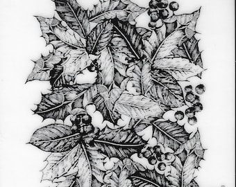 Deep Red Cling Stamps -- Holly Background -- NEW -- (#3270)