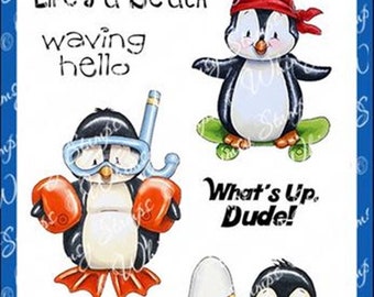 Whimsy Stamps -- Penguin Life's a Beach -- NEW -- (#3180)