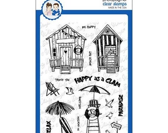 Whimsy Stamps --  Beach Huts  -- NEW  -- (#4349)