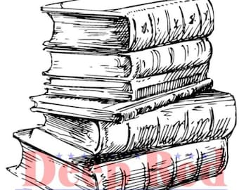 Deep Red Cling Stamps --  Library Books  -- NEW -- (#4664)