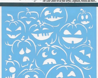 Clear Scraps Designer Stencil -- New -- Pumpkin Faces  -- (#4004)