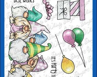 Whimsy Stamps --     Gnome Party Row  -- NEW  -- (#4253)