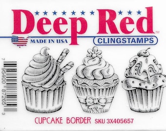 Deep Red Cling Stamps --  Cupcake Border   -- NEW -- (#3229)