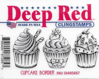 Deep Red Cling Stamps --  Cupcake Border   -- NEW -- (#3229)