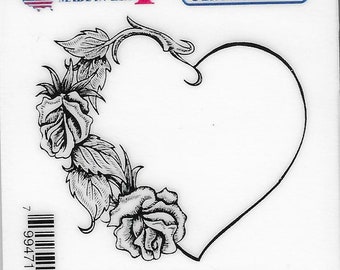 Deep Red Cling Stamps --  Heart with Roses   -- NEW -- (#3240)
