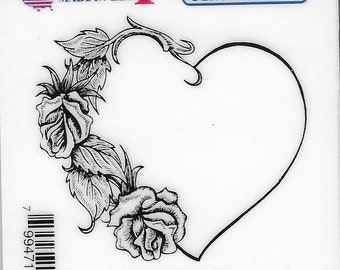 Deep Red Cling Stamps --  Heart with Roses   -- NEW -- (#3240)