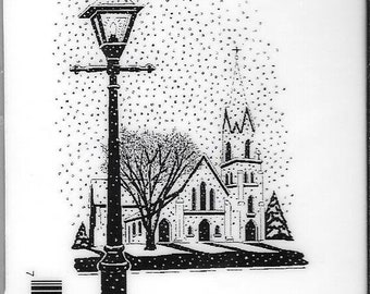 Deep Red Cling Stamps --  Winter Church -- NEW -- (#2938)