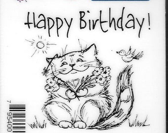 Deep Red Cling Stamps --  Birthday Cat -- NEW -- (#2788)