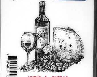 Deep Red Cling Stamps -- Wine & Cheese  -- NEW -- (#2713)