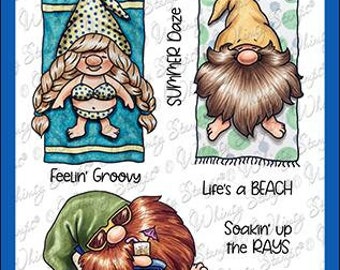 Whimsy Stamps --   Gnomes at the Beach    -- NEW  -- (#4251)