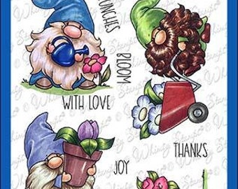 Whimsy Stamps --    Gnome Gardeners   -- NEW  -- (#4250)