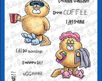 Whimsy Stamps --  Cat Do Mornings  -- NEW  -- (#4373)