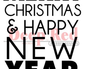 Deep Red Cling Stamps --  Merry Christmas  & Happy New Year -- NEW -- (#4687)
