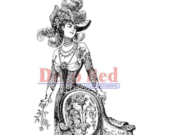 Deep Red Cling Stamps --  Derby Victorian Girl  -- NEW -- (#4838)