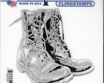 Deep Red Cling Stamps --    Combat Boots      -- NEW -- (#3828)