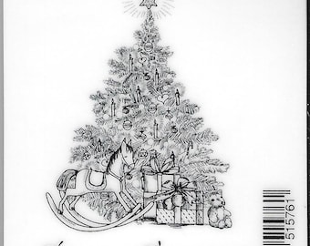 Deep Red Cling Stamps --   Seasons Greeting Tree -- NEW -- (#2492)