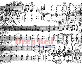 Deep Red Cling Stamps --    Music Flourish Background  -- NEW -- (#4836)