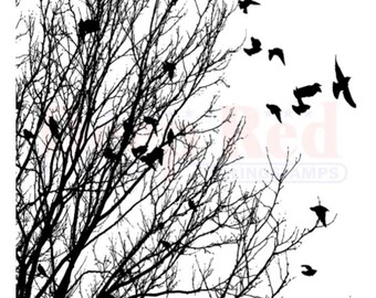 Deep Red Cling Stamps --      Raven Flock   -- NEW -- (4666)