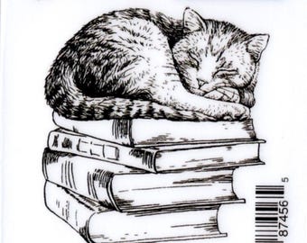 Deep Red Cling Stamps --       -- NEW -    Library Cat  - (#4476)