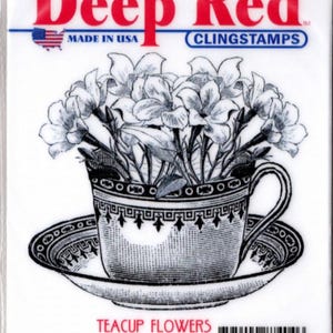Timbri trasparenti rosso intenso -- Fiori da tazza da tè -- NUOVI -- (#4455)