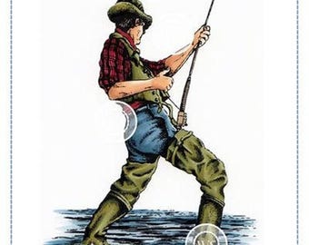 Whimsy Stamps --  Fisherman  -- NEW -- (#3625)