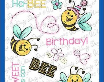 Whimsy Stamps --    Hap-Bee Birthday  -- NEW  -- (#3737)