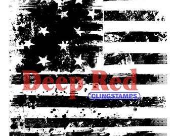 Deep Red Cling Stamps --   Grunge Stars and Stripes   -- NEW -- (#4463)