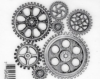 Deep Red Cling Stamps --     Cogs and Gears    -- NEW -- (#3804)